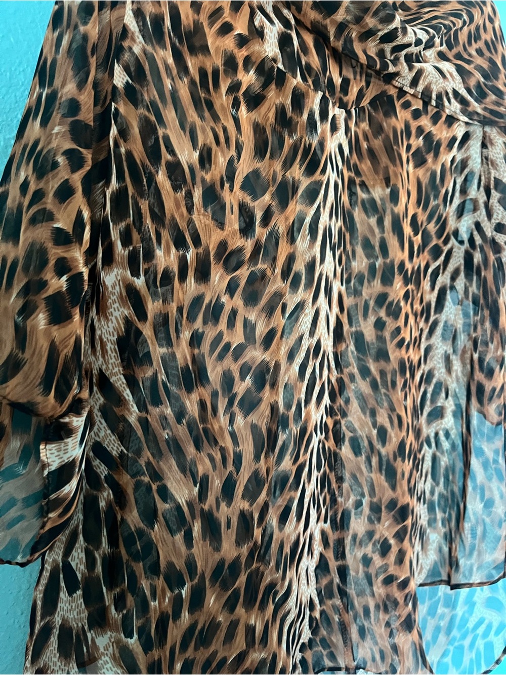 Leopard-Print Sheer chiffon style Blouse Brown/Black size XL with shoulder pads